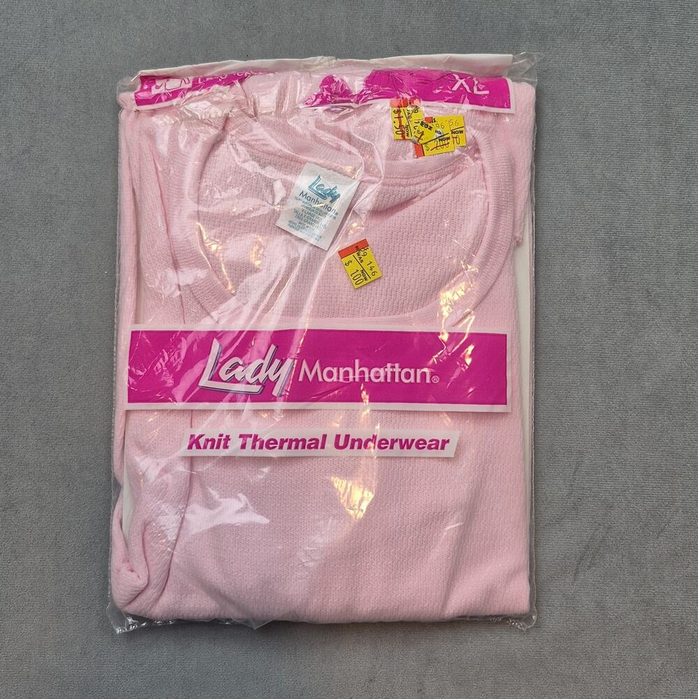 Vintage 90s Women’s Thermal Shirt Long Sleeve Knit Sz XL Lady Manhattan Pink